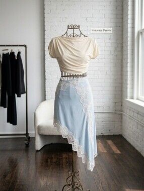 Light Blue Lace-Trim Asymmetrical Skirt